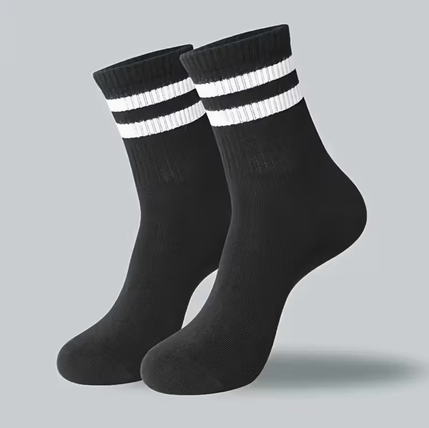 Unisex 5-Pair Striped Mid-Calf Athletic Socks – Breathable Comfortable Casual Sports Socks for Men & Women, Classic Side Stripe Design, Black & White - Image 2