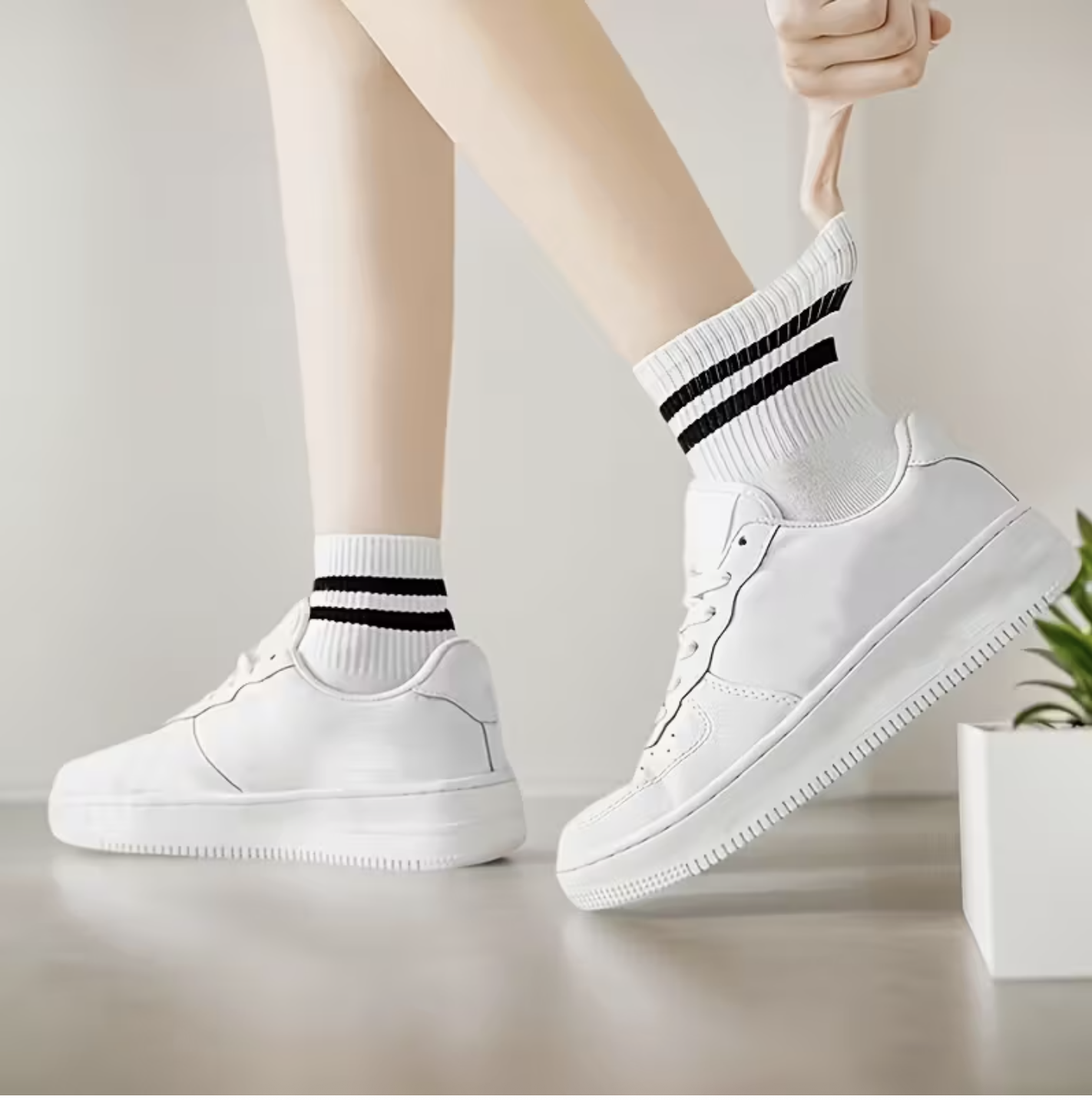 Unisex 5-Pair Striped Mid-Calf Athletic Socks – Breathable Comfortable Casual Sports Socks for Men & Women, Classic Side Stripe Design, Black & White - Image 4