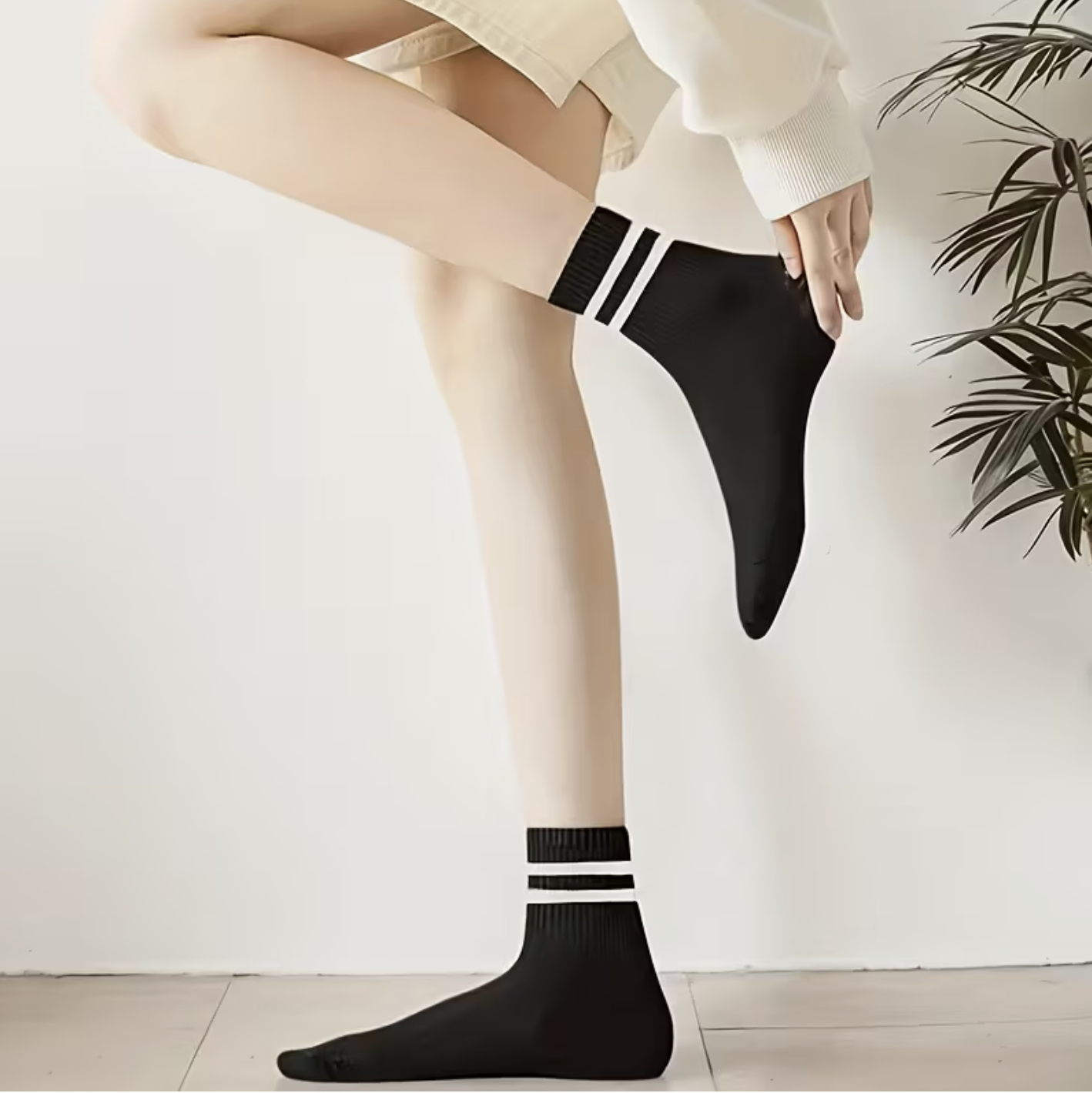 Unisex 5-Pair Striped Mid-Calf Athletic Socks – Breathable Comfortable Casual Sports Socks for Men & Women, Classic Side Stripe Design, Black & White - Image 5